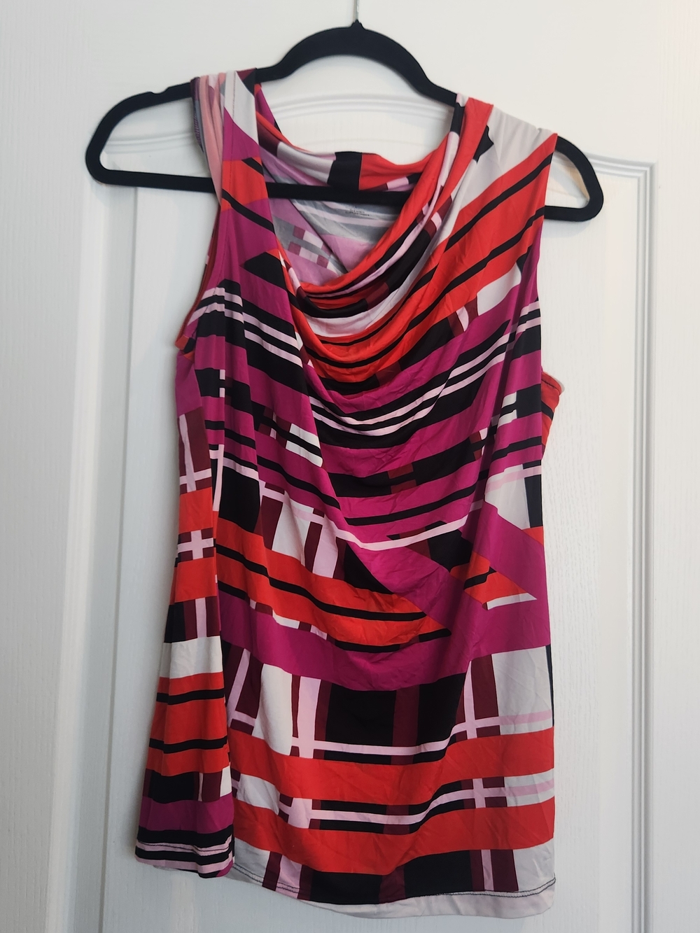Worthington Sleeveless Cowl Neck Geometric Print Top L Euc